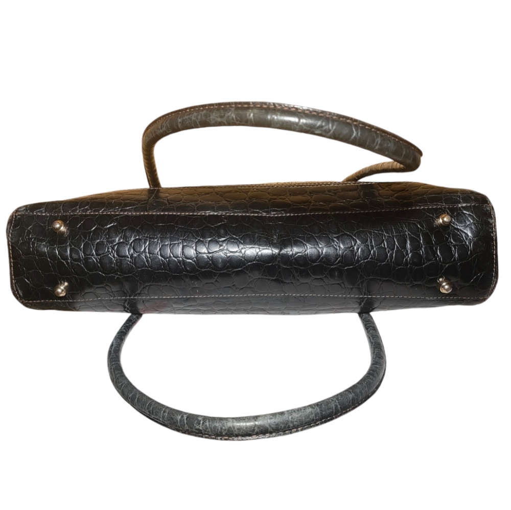Brahmin Honor Collection Sleek Black Croc Embossed Shoulder Bag - Picture 3 of 16